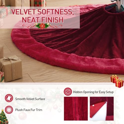 Skylety 48" Velvet Christmas Tree Skirt with Faux Fur Trim,Red - Image 3
