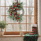 Christmas Wreath for Front Door, Artificial Door Wreaths with LED Lights Bells Berries & Pinecones Christmas Decorations, Xmas Wreaths for Wall Window Fireplace Holiday Home Decor - Image 6