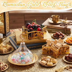 3 Pcs Ramadan Serving Trays Decoration, 1 Gold Round Tray with Acrylic Dome & 2 Star Shaped Trays, Eid Mubarak Metal Plate Dish for Dessert Display Holder Islam Muslim Home Party Table Decor - Image 4