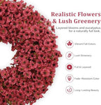 20" Burgundy Fall Wreath for Front Door, Artificial Mums Autumn Wreath - Image 4