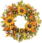 Sunflower Wreath, 24 In Fall Harvest Wreath with Large Yellow Sunflowers, White Daisy, Orange Mums, Eucalyptus Leaves, Autumn Foliage & Grain Stems for Front Door, Farmhouse Porch Autumn Decor by Unknown
