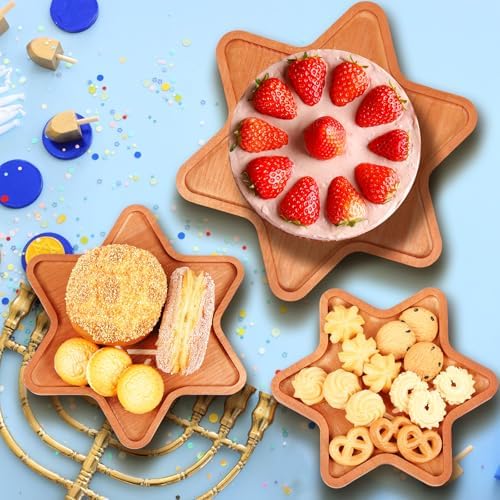 Rtteri 3 Pcs Hanukkah Platters Wood Decorative Trays Food Plate Cookie Serving Trays Happy Chanukah Decorations for Holiday Party Supplies Dessert Snack Home Display, 3 Sizes(Star of David) - Image 6