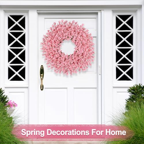 26 Inch Spring Wreaths for Front Door Large Easter Valentines Forsythia Floral Summer Spring Door Wreaths Outdoor All Season Spring Decorations for Home Porch Room Window Wall Farmhouse Decor (Pink-R) - Image 5
