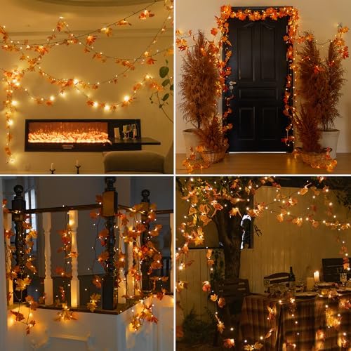 66ft Maple Leaves 200LED String Lights Fall Decor for Home Lighted Fall Garland Decorations Thanksgiving Halloween Decor Full String Lights for Indoor Room Autumn Harvest - Image 6