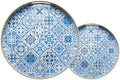 Serving Trays Set of 2, Decorative Plastic Serving Trays with Handles, 15" & 13" Round Tray Party Tray for Food, Coffee Table, Ottoman, Bathroom, and Living Room (Round Blue Moroccan) by AmiTodfo