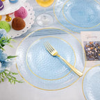 Rubtlamp 175 Pcs Plastic Dinnerware Set (25 Guests), Blue Disposable Plates With Gold Rim, Hammered Party Plates Set Include Dinner Platos, Dessert Platos, Cups, Cutlery And Napkins for Party - Image 4