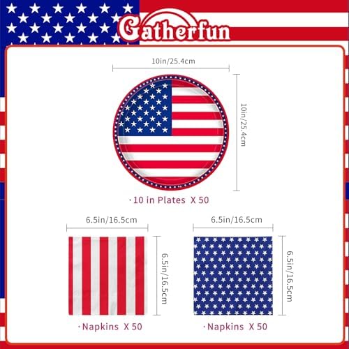 Gatherfun American Flag Patriotic Party Supplies Disposable Napkins and Paper Plates for Veterans Day Election Day 4th of July Independence Day Decorations, Serve 50 - Image 2