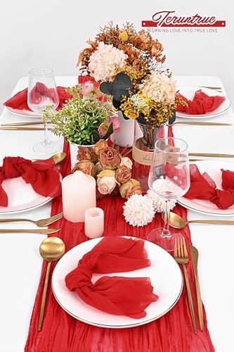 100 Pieces Cloth Napkins Red Dinner Cheesecloth Napkins for Wedding,Wrinkled Cloth Napkins Bulk for Home Party Rustic Table Decoration, 17 x 17 Inch - Image 6