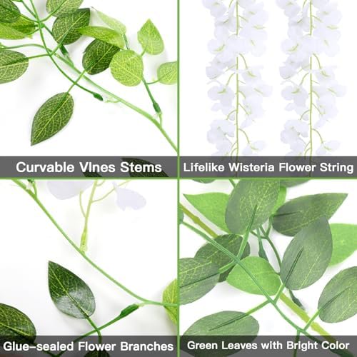 U'Artlines 20Pcs 7.2 Ft/Piece Artificial Wisteria Garland White - Image 6