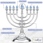 Traditional LED Menorah 13" Metallic Silver Battery or USB Powered Menorah Chanukiah with 4' USB Cable Electronic Chanukah Minorah Flameless Hanukkah Candles Bulbs Lighted Hanukah Decor - Image 5