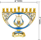 Mosaic Artistic Jeweled Menorah (Hand-Painted Jeweled Mosaic Blue & Gold - Harp)… - Image 3