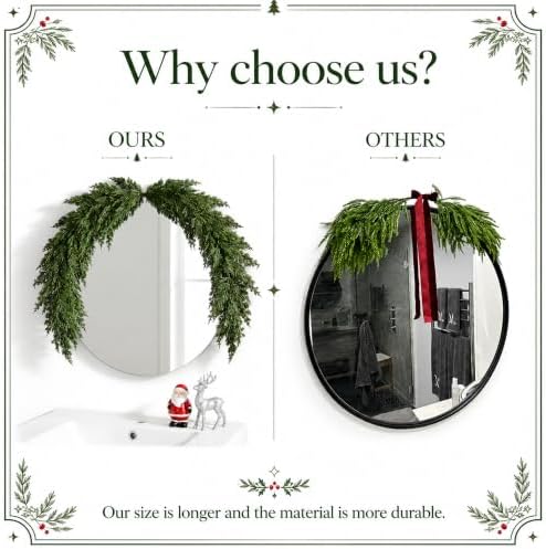 2Pcs 5.1ft Christmas Mirror Garland, Artificial Cedar Swag for Mirror Decor - Image 4