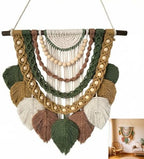 Jditngp Macrame Wall Hanging Boho Leaf Woven Tapestry,Bohemian Chic Home Decor Handmade Leaves Feather Tassel Wood Bead Pendants Wall Art Decorations for Bedroom Living Room Apartment 15.75"WX27.56"L by JditngpRoundBackdropCover