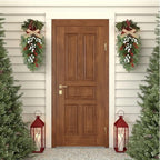 22" Christmas Wreaths for Front Door 4 PCS Christmas Teardrop Swag Artificial Winter Wreath with Red White Berry Pine Cone Eucalyptus for Front Door Indoor Outdoor Wall Hanging Wreaths Decor - Image 5