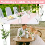 WARMALL Artificial Flowers with Vases, 16 Pcs Bud Vases, & 81 Pcs Artificial Plants DIY Set Suitable for Centerpieces Table Weddings Party Office and Indoor Decor Mini Small Glass Clear(White) - Image 5