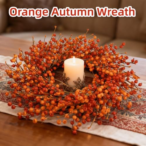 24" Berry Fall Wreath for Front Door, Orange/Yellow Autumn Harvest Wreath - Image 5