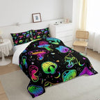 Ombre Mushroom Bedding Sets Full Trippy Mushroom Comforter For Kids Girls Boys Women Cartoon Tie Dye Down Comforter Colorful Cute Mushroom Quilt Set Gradient Heart Pattern Quilted Comforter, Black - Image 4