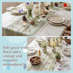 Lounsweer 3 Pcs Sage Green Wildflower Table Runner 10ft Embroidery Tulle - Image 4
