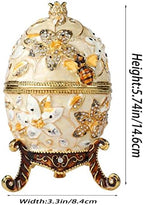 QIFU Pearl White 5.7”H Easter Egg Replics Hand Painted Enameled Jeweled Trinket Box Hinged Unique Gift for Home Decor - Image 4