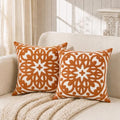 Alysheer Boho Embroidered Throw Pillow Cover 18"x18" Set of 2, Burnt Orange by Alysheer