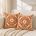 Alysheer Boho Embroidered Throw Pillow Cover 18"x18" Set of 2, Burnt Orange by Alysheer