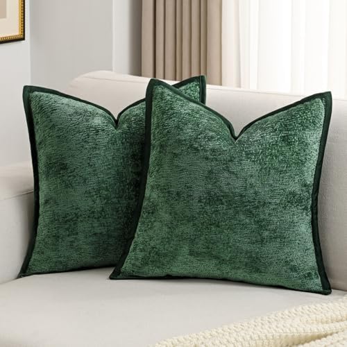 FUTEI Pack of 2 Chenille Soft Throw Pillow Covers 20x20 Inch, Dark Green by FUTEI