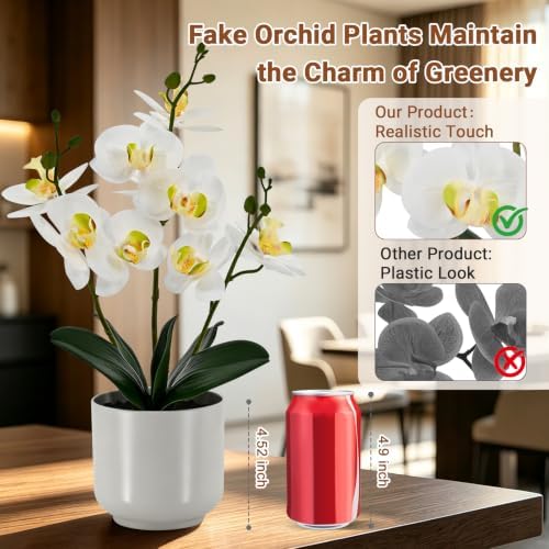 Fake Orchid-17.5”tall Artificial Indoor Potted Plant for Home Decor-White - Image 5