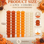 6 Pcs Pumpkin Taper Candles Fall Halloween Smokeless Tapered Candles 7.16'' - Image 2