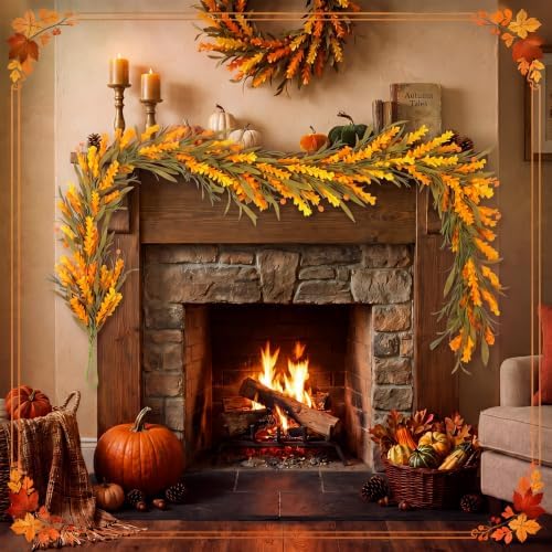 Riceshoot 6Ft Fall Garland for Mantle, Autumn Leaf Berry Decor - Image 3