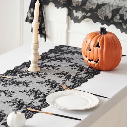 Remagr 6 Pcs Black Lace Table Runners 30" x 120" Floral Wedding Decor - Image 3