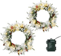 VINGLI 2 Pcs 18 Inch Small Christmas Wreath, Flocked Xmas Wreath w/60 Lights, 140 Tips, Pine Cones, Berries, PE&PVC Wreath with Lights for Indoor/Outdoor Holiday Decor, Battery Operated by VINGLI