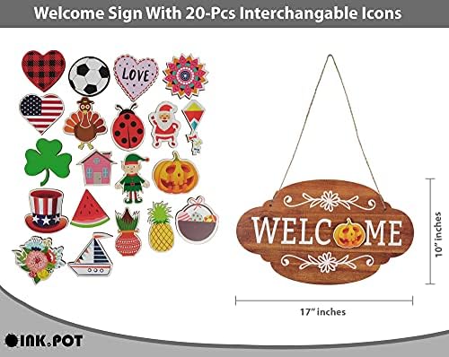 Welcome Sign Front Door Decorations Hanging 20 Interchangeable Rustic Wood Seasonal Holiday Ornaments Housewarming Gift, Farmhouse Porch Decor- Wall Hanging 17" Inches - Image 3