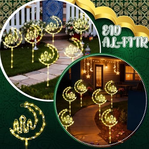 Aurelema 6 Pack Ramadan Mubarak Outdoor Decoration Lights Eid Outside Patio Pathway Landscape Lights Yard Stake Driveway Lawn Walkway Decoration Star Moon for Eid Mubarak Ramadan Party Favors Gifts - Image 5