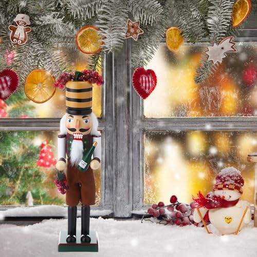 Blosssound 15" Christmas Wine Nutcracker Decor Wooden Grape Wine Steward - Image 5