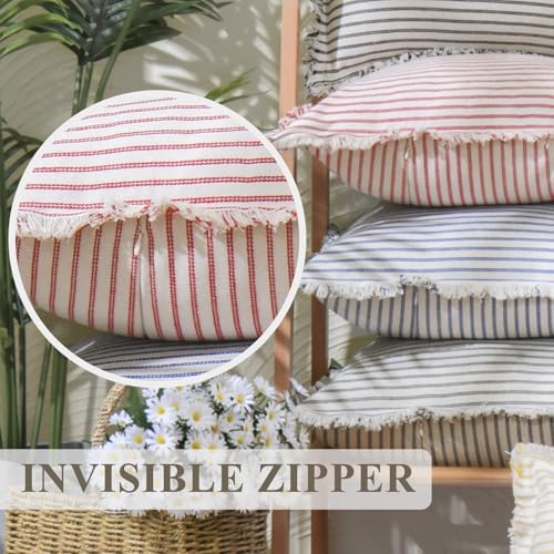 ZWJD Throw Pillow Covers 20x20 Set of 2 Striped Pillow Covers with Fringe Chic Cotton Decorative Pillows Square Cushion Covers for Sofa Couch Bed Living Room Farmhouse Decor, (Yellow) - Image 4