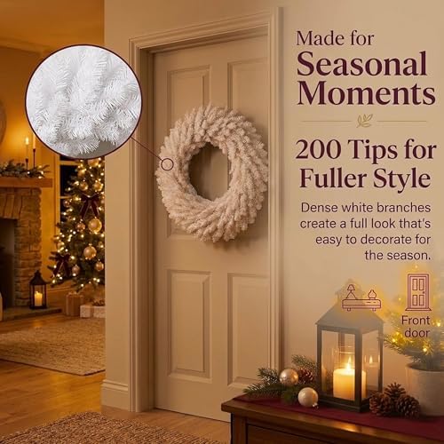Perfect Holiday Canadian Pine Artificial Christmas Wreath 24 Inch Unlit White, Front Door Wreath for Home Decor, Entryway Accent, Christmas Decorations, Wall Decorations, Living Room Decor | White - Image 2