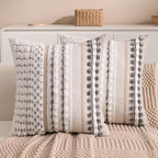 Boho Chenille Tufted Couch Throw Pillow Covers 18x18 Inch Set of 2 Farmhouse Striped Decorative Pillow Covers Accent Neutral Square Pillowcase Grey Cushion Covers for Livingroom Sofa Bed by KOOLIFE