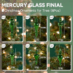 Mercury Glass Christmas Ornaments, Vintage Finial Decorations, Green, 6-Pc - Image 3