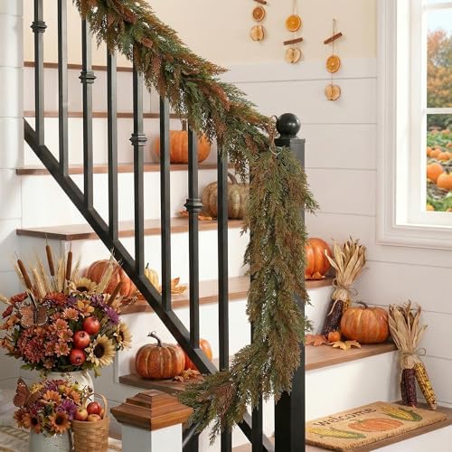 Valery Madelyn 6ft Artificial Norfolk Fall Garland for Mantle - Image 6