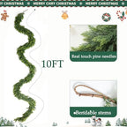MIZII Christmas Garlands 10FT Thick Artificial Pine Garland Real Touch Green Faux Pines Vine Greenery Garland Christmas Decorations for Xmas Fireplace Mantle Home Decor Indoor Outdoor (Pine 10FT) - Image 2