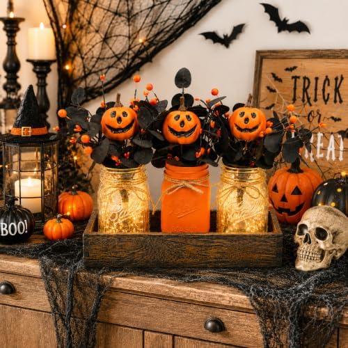 Lighted Halloween Table Centerpiece, Pumpkin Mason Jar Decorations for Home - Image 4