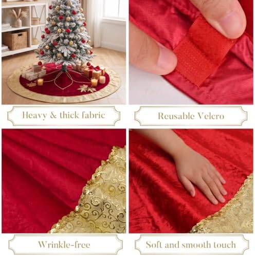 Valery Madelyn 72 Inch Red Gold Christmas Tree Skirt for Tree Decorations - Image 2