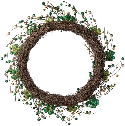 Glitzhome 20" St.Patrick's Shamrock Berry Wreath, Artificial Wreaths Garland for Holiday Front Door Wall Window Party Decor - Image 6