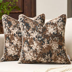 FANAMI Vintage Floral Throw Pillow Covers 18x18 Set of 2 Boho Farmhouse Accent Pillowcase Neutral Modern Chenille Square Decorative Cushion Covers for Couch Sofa Bed Living Room Home Decor, Brown by Fanami