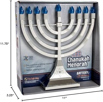 Zion Judaica Pack of 2 Hanukkah Electric Menorahs LED USB Powered Menorah Electronic Hanukkiah Battery Minorah Flamless Chanukah Candles (Silver, 2) - Image 6