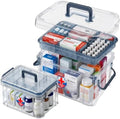 2 Pack Clear Medicine Organizer Box with Handle, Plastic Medicine Container with Tray First Aid Box Empty, Thickened Medicine Storage Organizer Multipurpose Medication Organizer Storage, Blue by ANYPROLUS