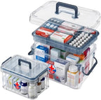2 Pack Clear Medicine Organizer Box with Handle, Plastic Medicine Container with Tray First Aid Box Empty, Thickened Medicine Storage Organizer Multipurpose Medication Organizer Storage, Blue by ANYPROLUS