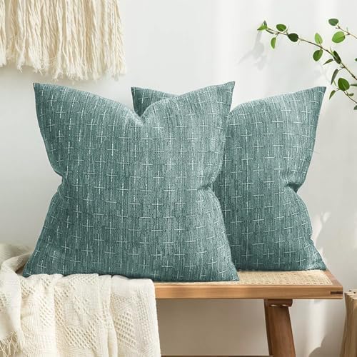 MIULEE Pack of 2 Decorative Burlap Linen Spring Throw Pillow Covers Modern Farmhouse Vintage Pillowcase Rustic Woven Textured Cushion Cover for Sofa Couch Bed 20x20 Inch Azure by MIULEE