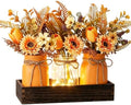 Mason Jar Lights Centerpiece Table Decor-Artificial Sunflowers & Tulips by Donmills