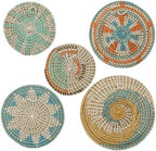 5 Pcs Boho Wall Basket Decor, Hanging Woven Wall Basket Decorative, Rattan Wall Basket Set, Round Woven Hanging Art, Woven Wall Plates Decor for Home Farmhouse Kitchen Table Living Room by Unknown